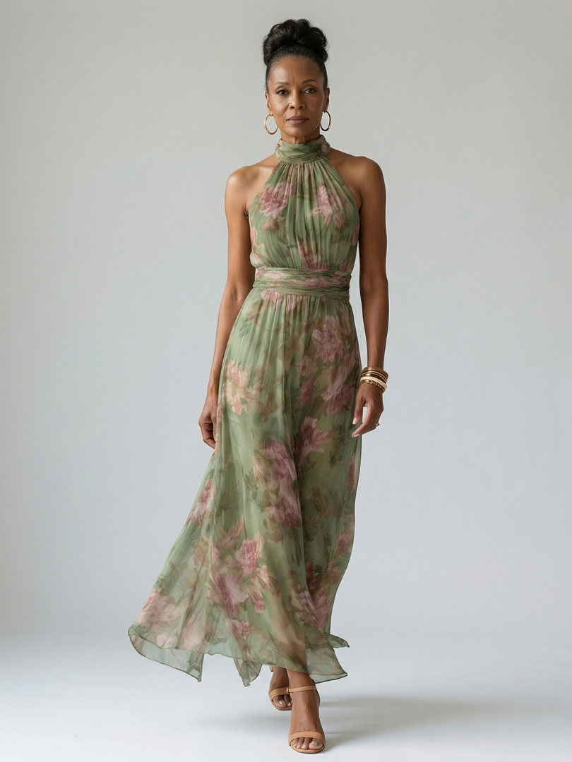 Women's Lightweight Ruffled Halterneck Midi Dress Klara