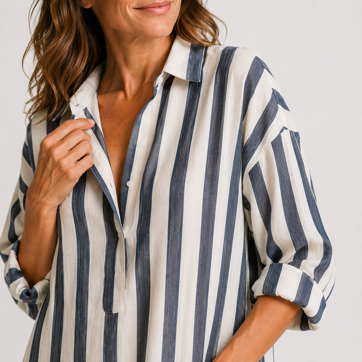 Women's Lightweight Striped Long Shirt Dress Klara
