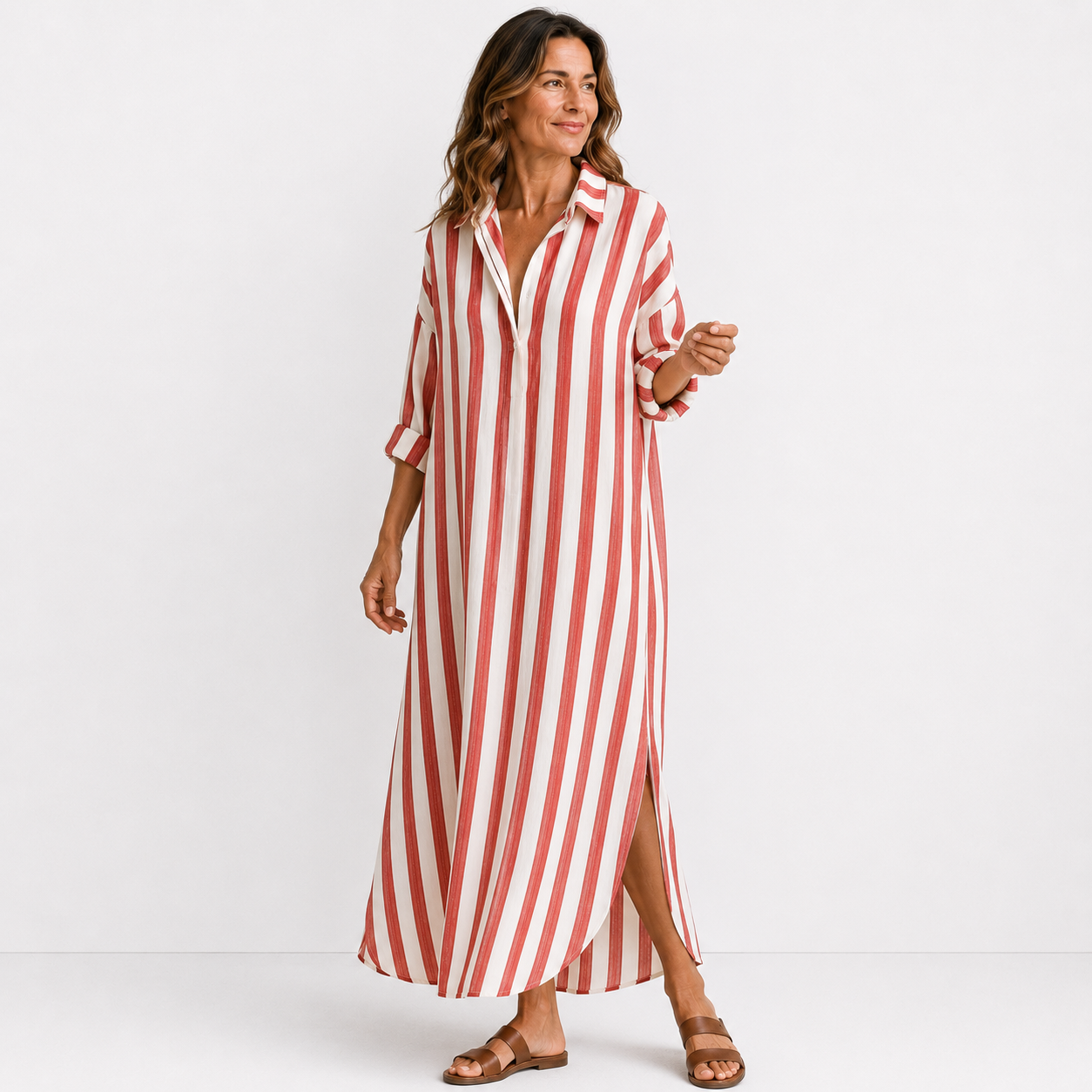 Women's Lightweight Striped Long Shirt Dress Klara