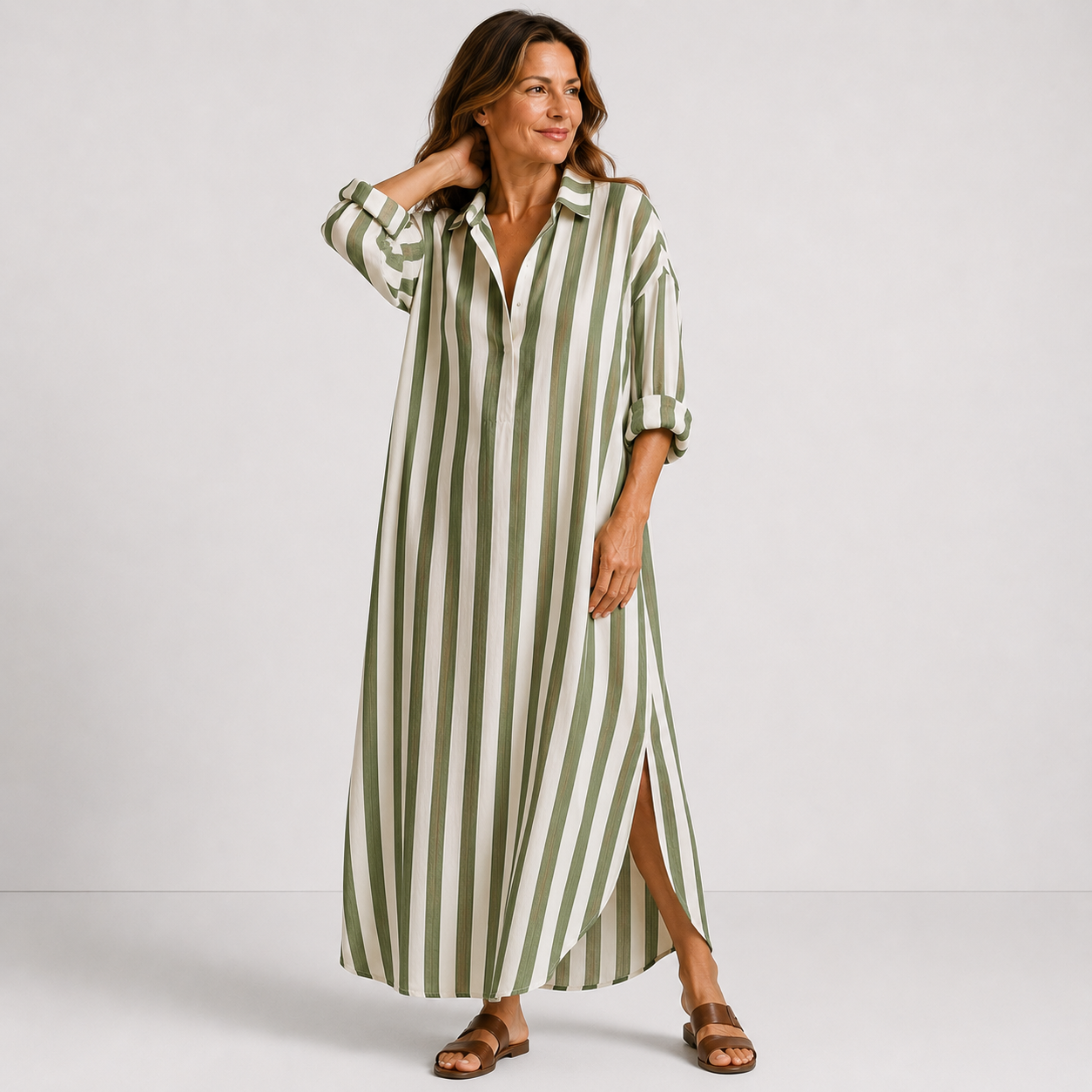 Women's Lightweight Striped Long Shirt Dress Klara