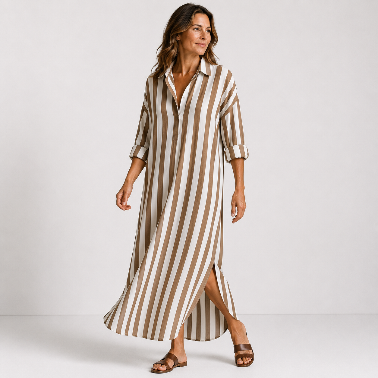 Women's Lightweight Striped Long Shirt Dress Klara