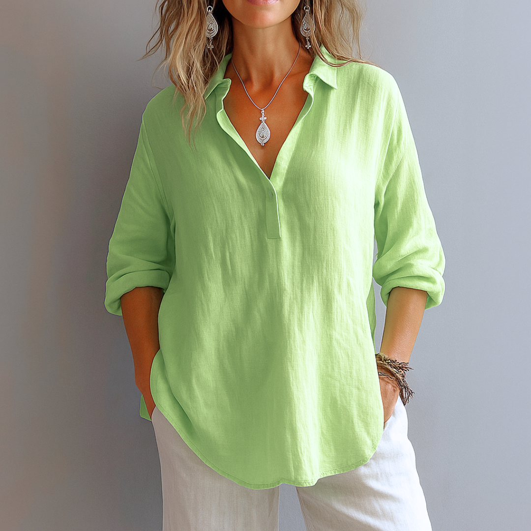 Women's Lightweight V-Neck Linen Blouse Klara