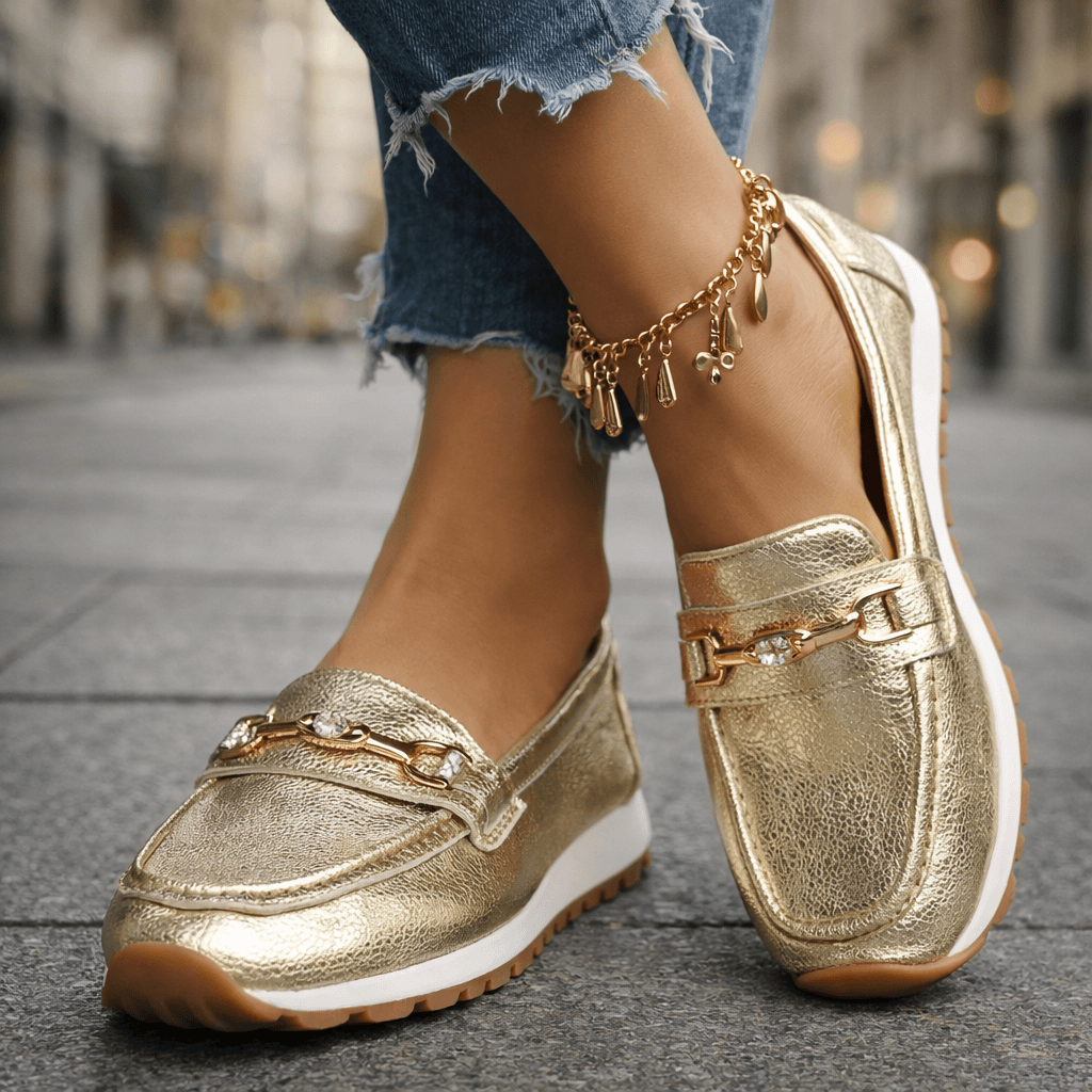 Women's Metallic Leather Platform Loafers Klara