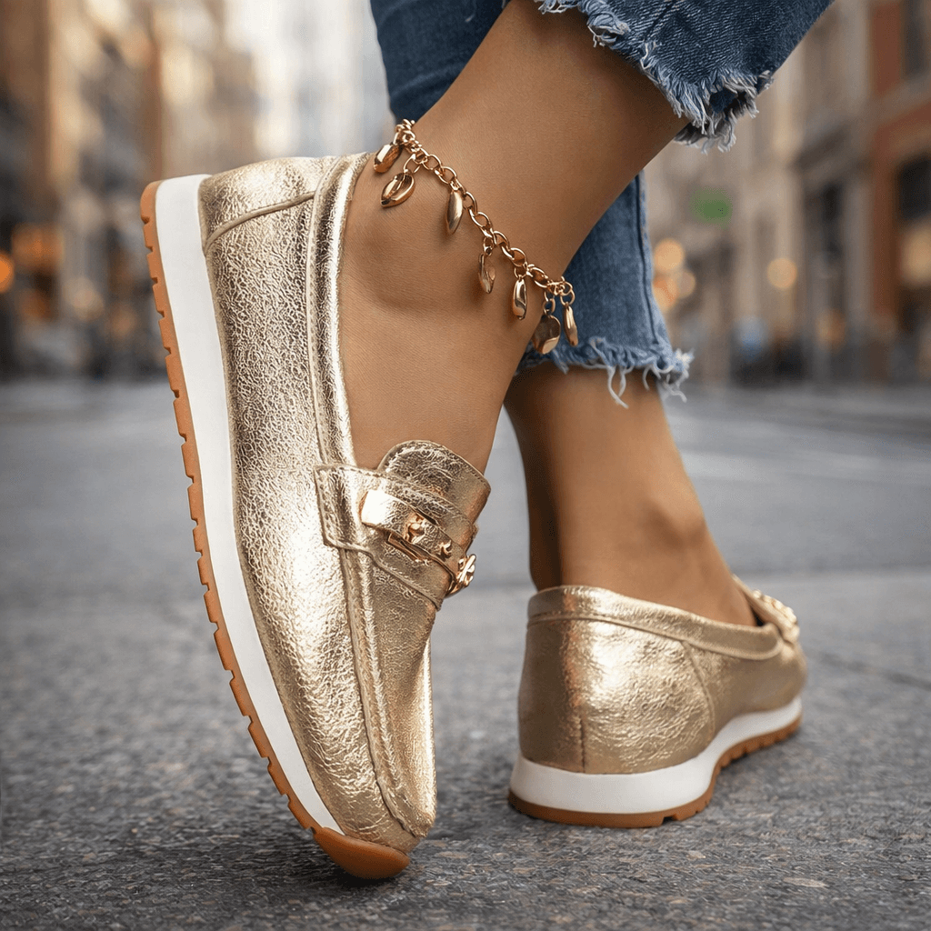 Women's Metallic Leather Platform Loafers Klara