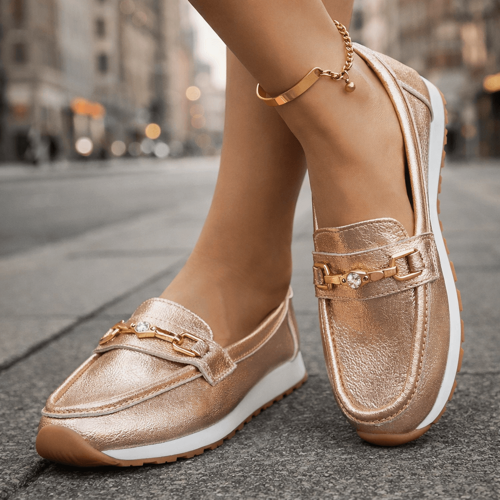 Women's Metallic Leather Platform Loafers Klara