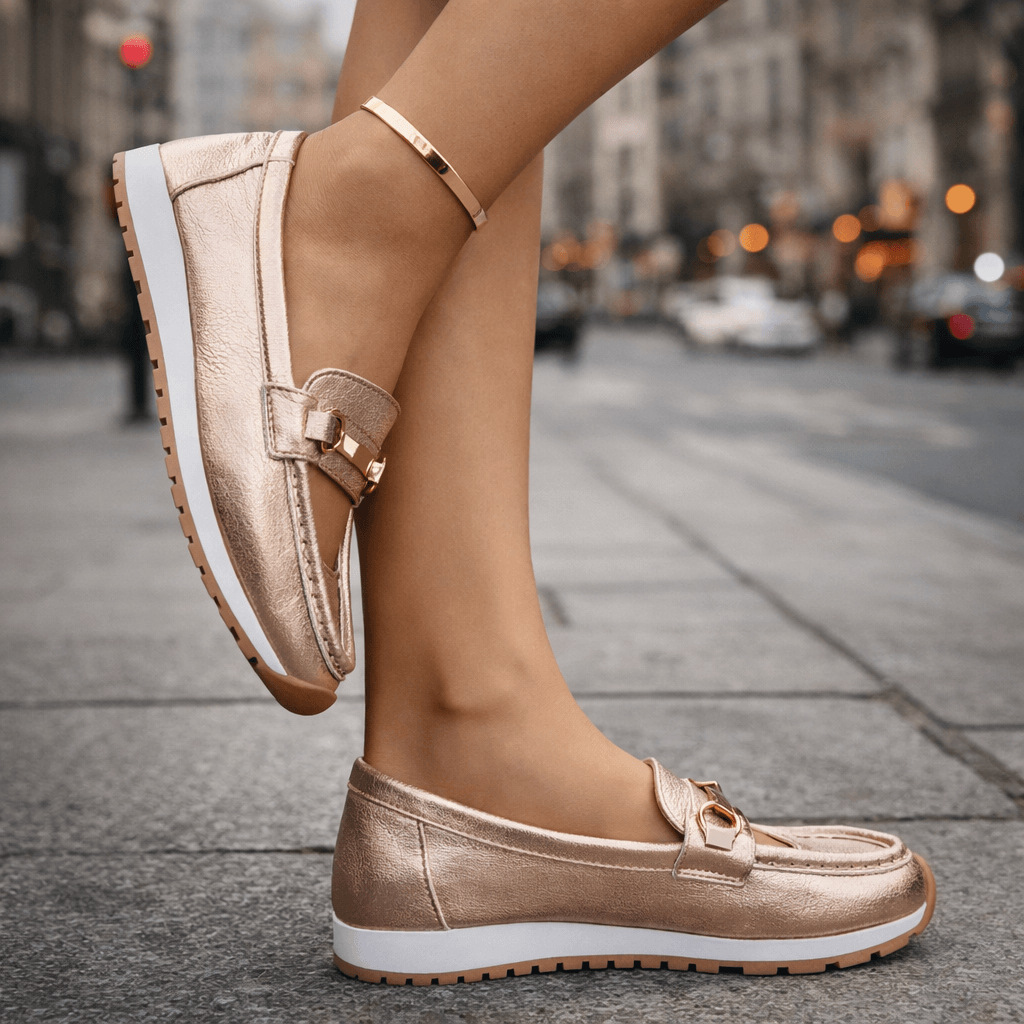 Women's Metallic Leather Platform Loafers Klara