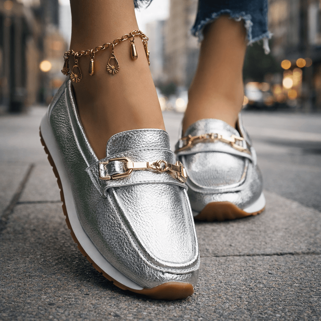 Women's Metallic Leather Platform Loafers Klara