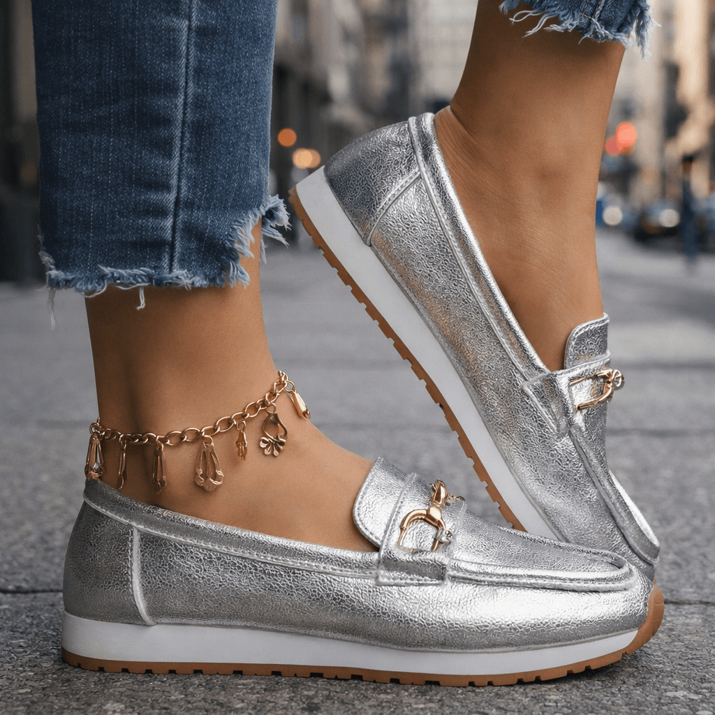 Women's Metallic Leather Platform Loafers Klara