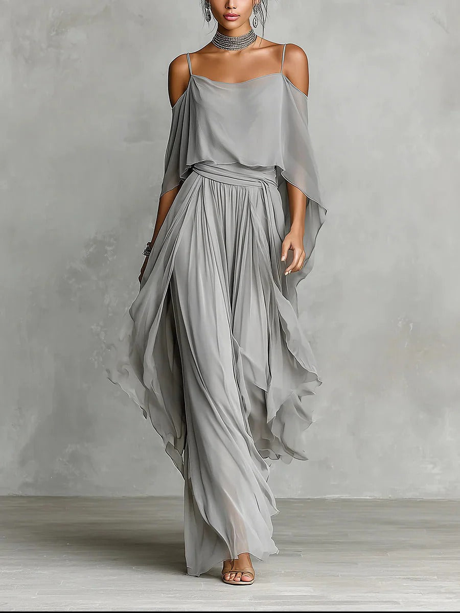 Women's Off Shoulder Flowing Wide Leg Loungewear Set Klara