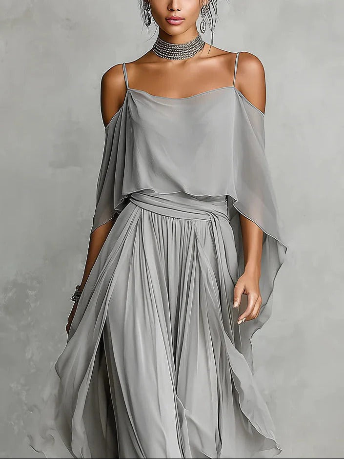 Women's Off Shoulder Flowing Wide Leg Loungewear Set Klara