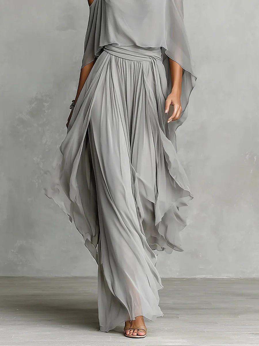 Women's Off Shoulder Flowing Wide Leg Loungewear Set Klara