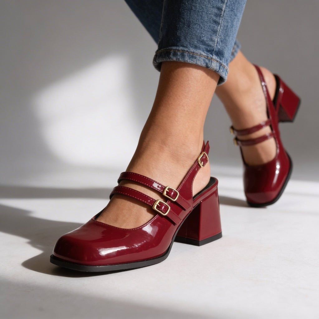 Women's Patent Leather Double Strap Loafers Klara