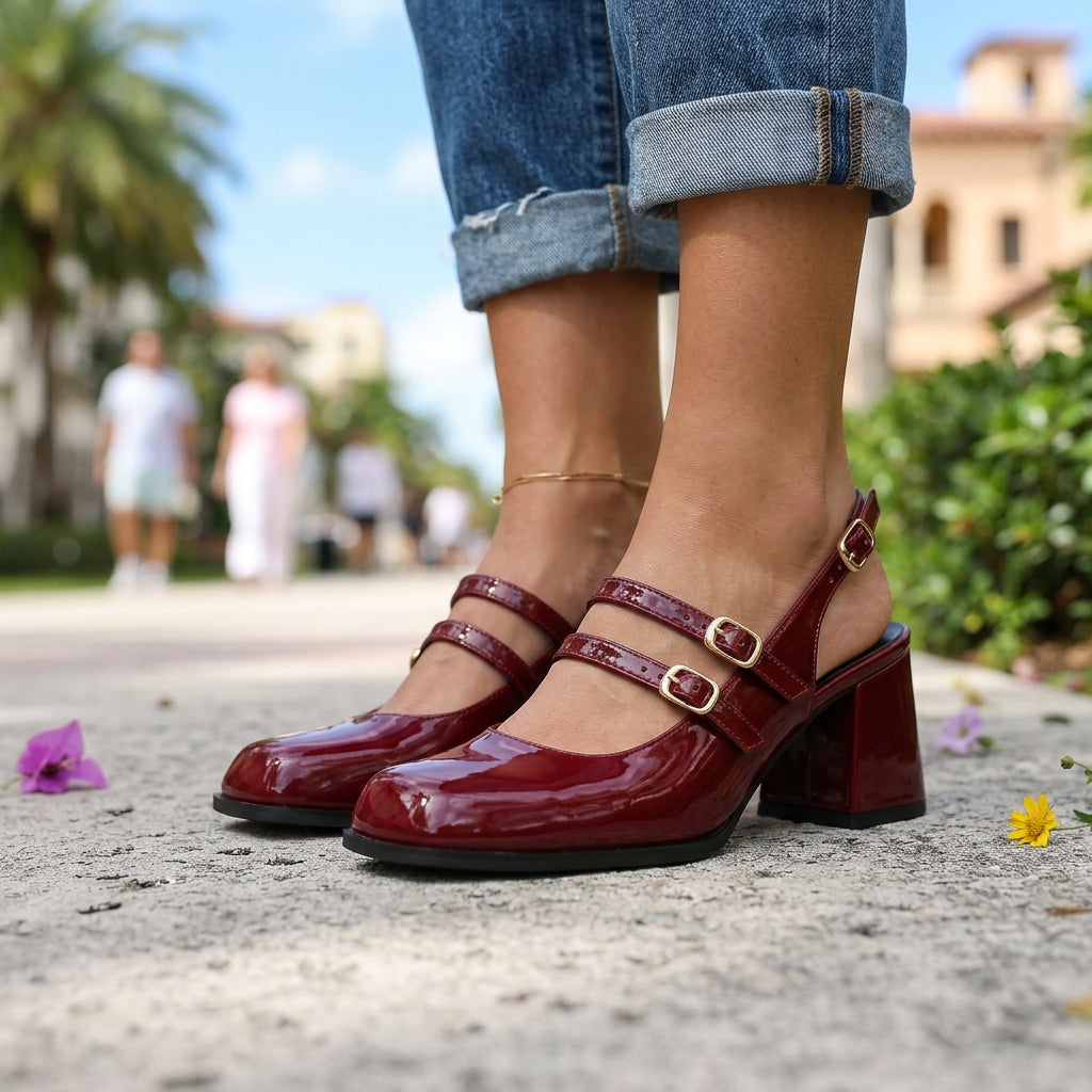 Women's Patent Leather Double Strap Loafers Klara