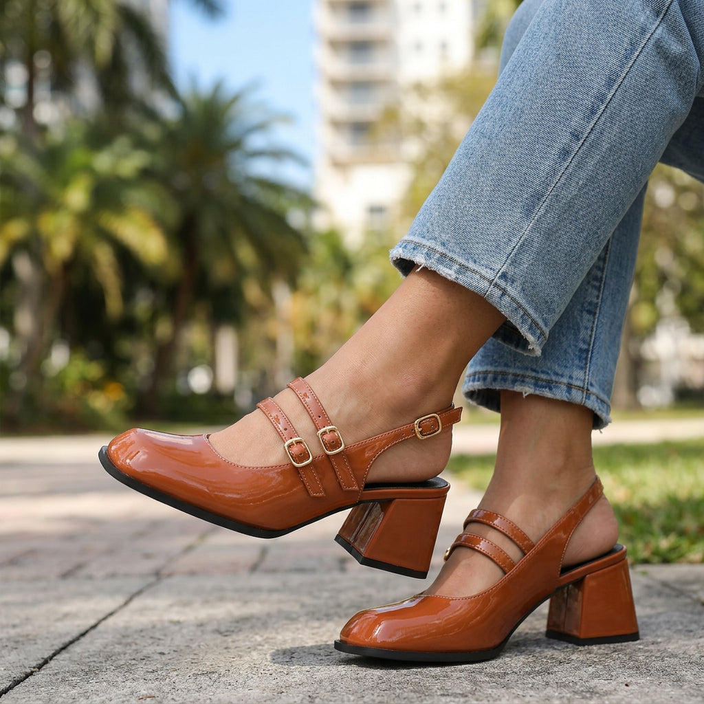 Women's Patent Leather Double Strap Loafers Klara