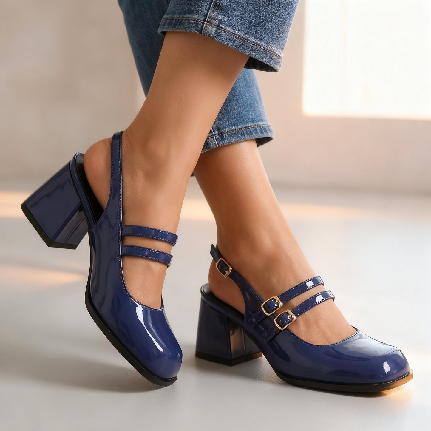 Women's Patent Leather Double Strap Loafers Klara