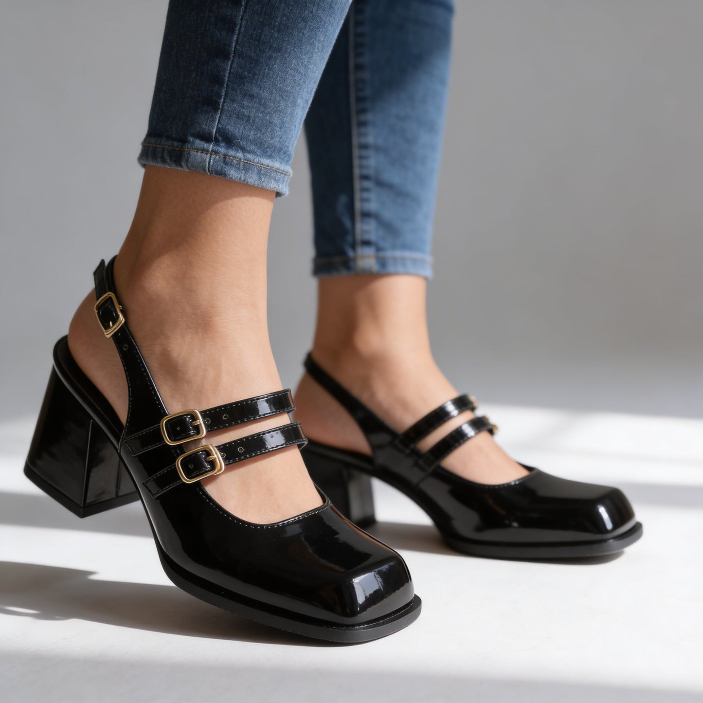 Women's Patent Leather Double Strap Loafers Klara