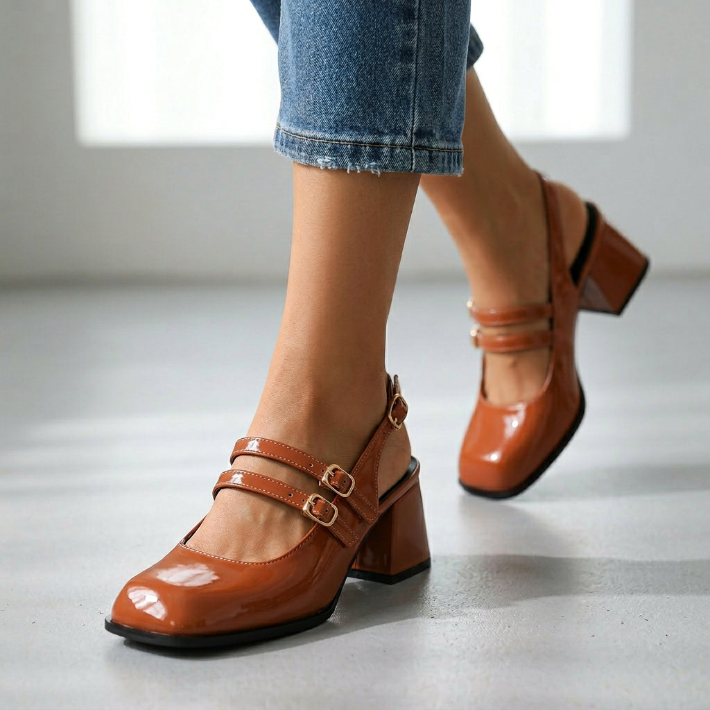 Women's Patent Leather Double Strap Loafers Klara