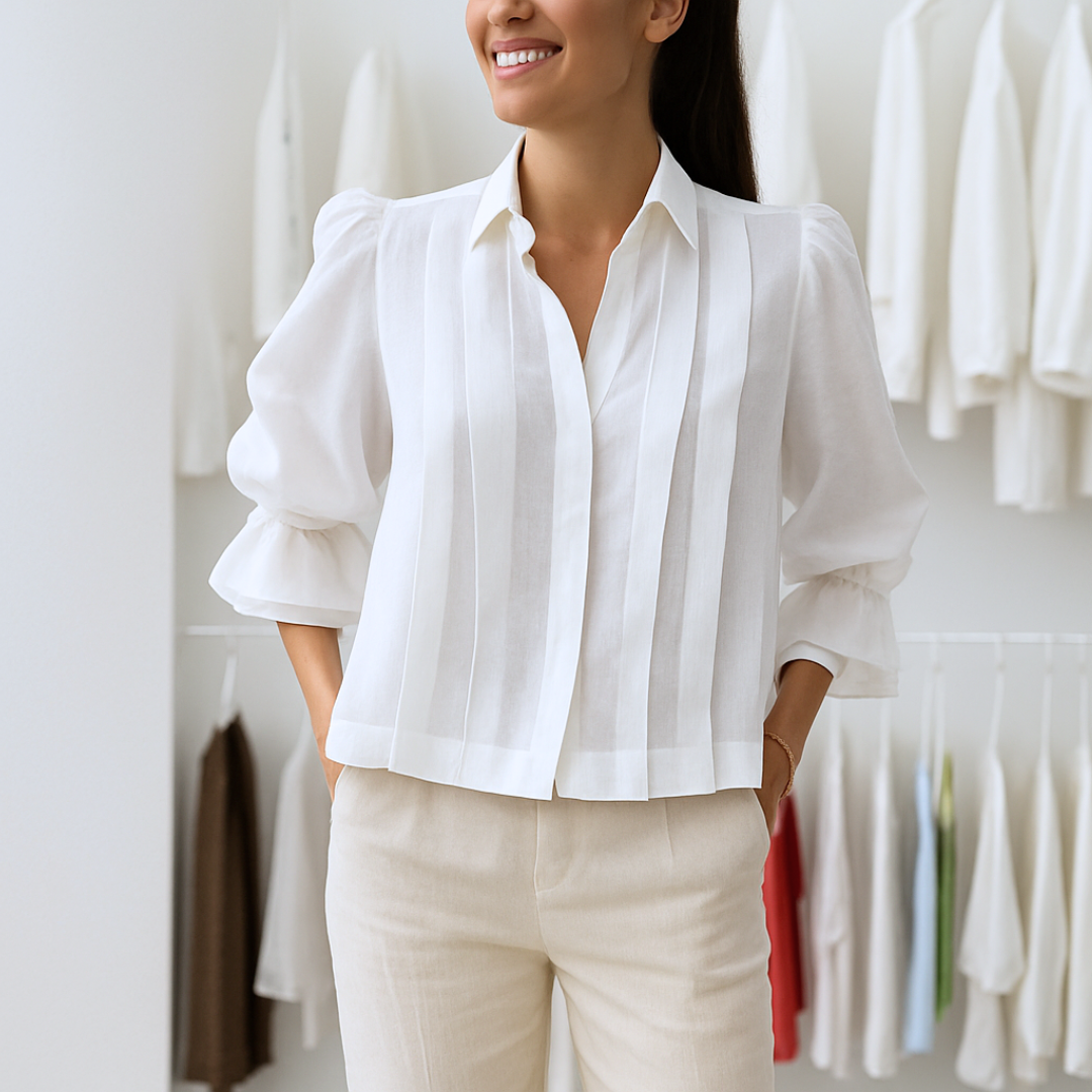 Women's Pleated Blouse With Lapel Collar Klara
