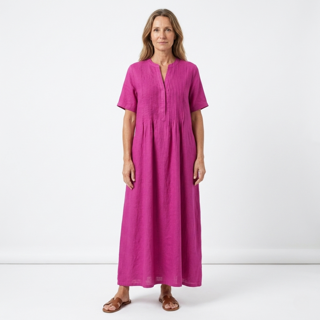 Women's Pleated Cotton Linen Midi Dress Klara