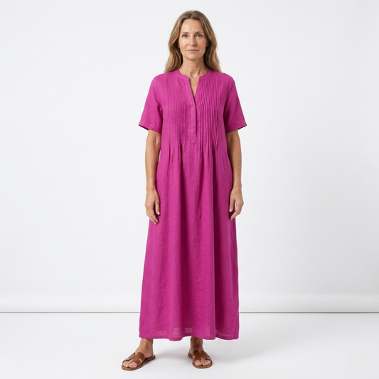 Women's Pleated Cotton Linen Midi Dress Klara