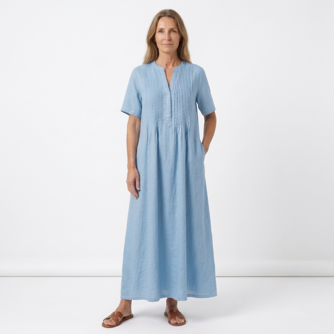 Women's Pleated Cotton Linen Midi Dress Klara