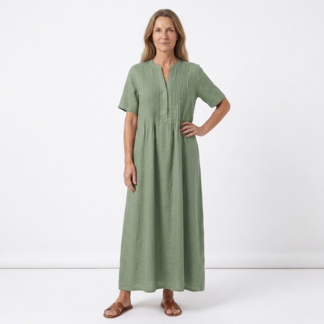 Women's Pleated Cotton Linen Midi Dress Klara