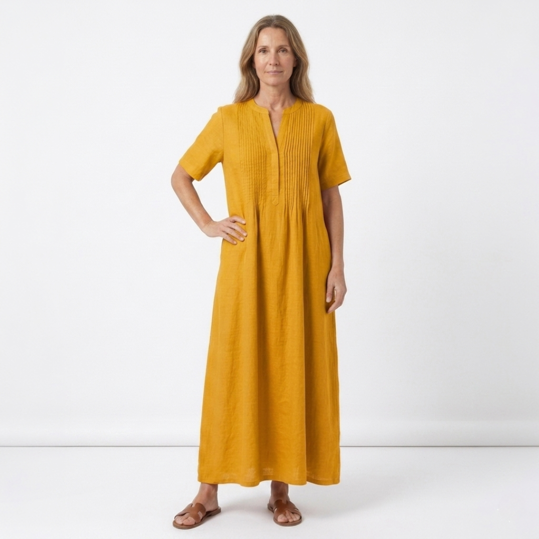 Women's Pleated Cotton Linen Midi Dress Klara