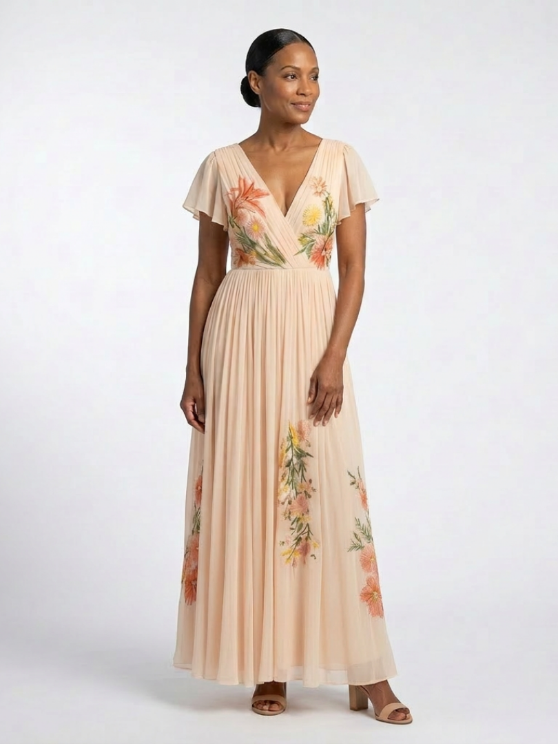 Women's Pleated Floral Maxi Dress Klara