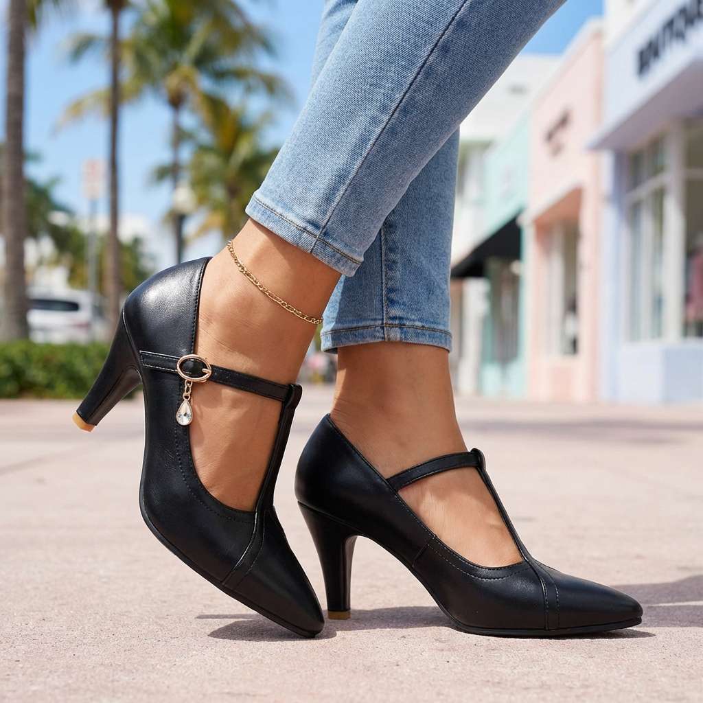 Women's Pointed Toe Mary Jane Heels Klara