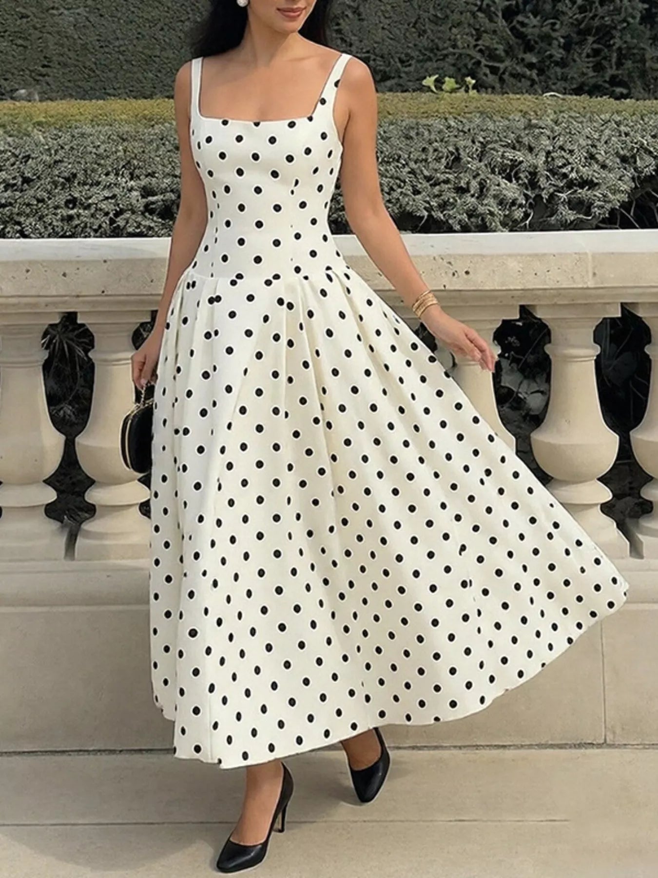 Women's Polka Dot Square Neck Maxi Dress Klara