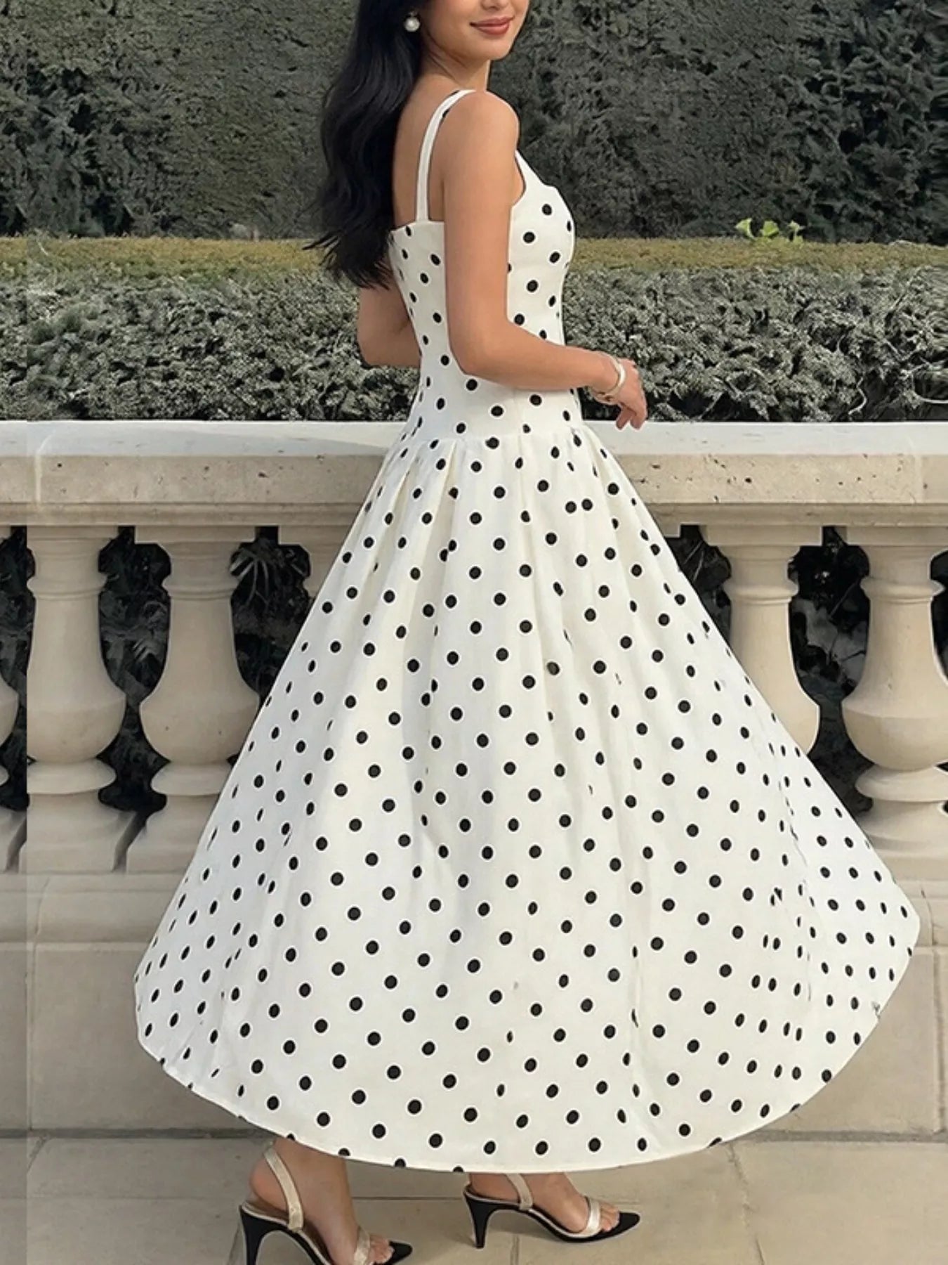Women's Polka Dot Square Neck Maxi Dress Klara