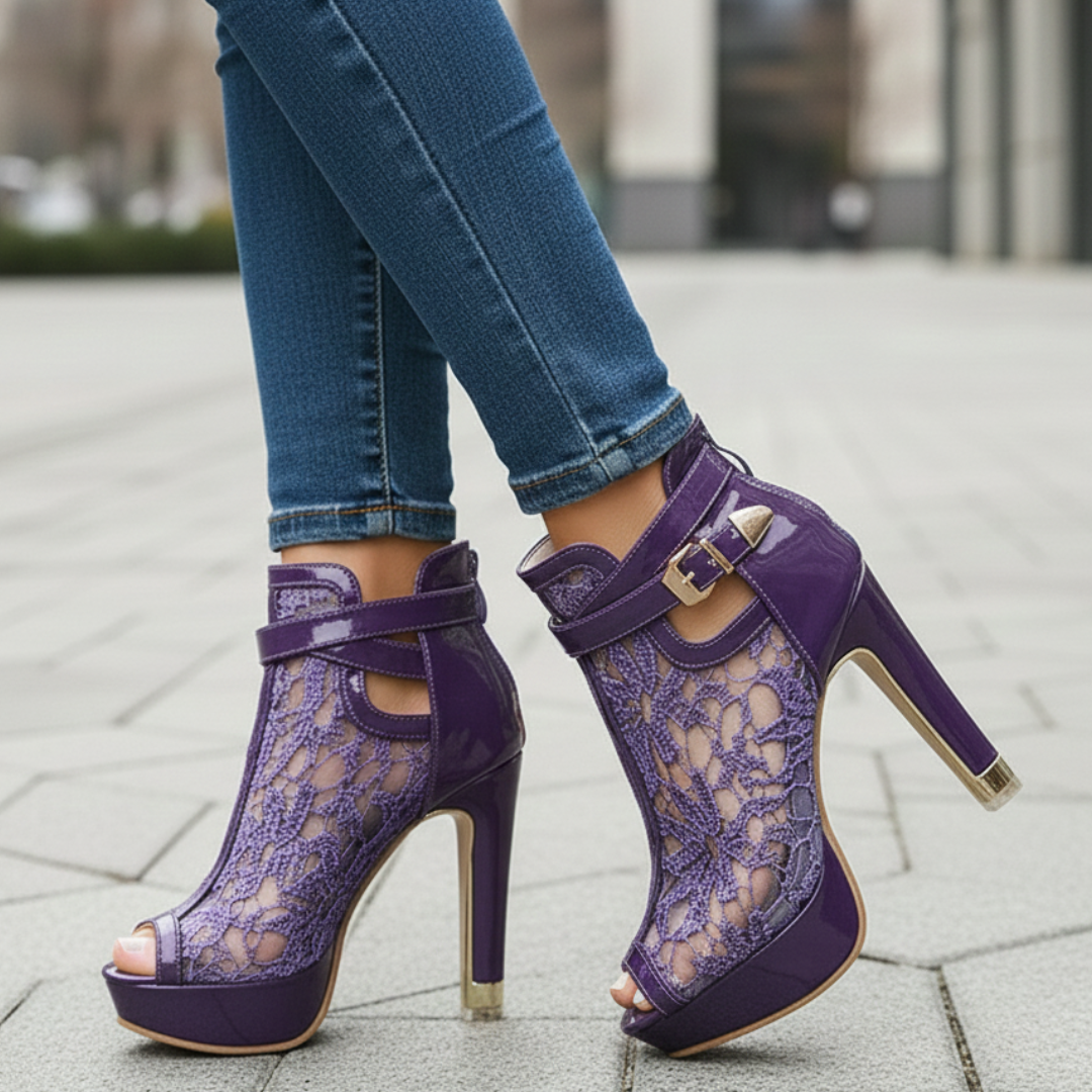 Women's Premium Leather Lace Heels Klara