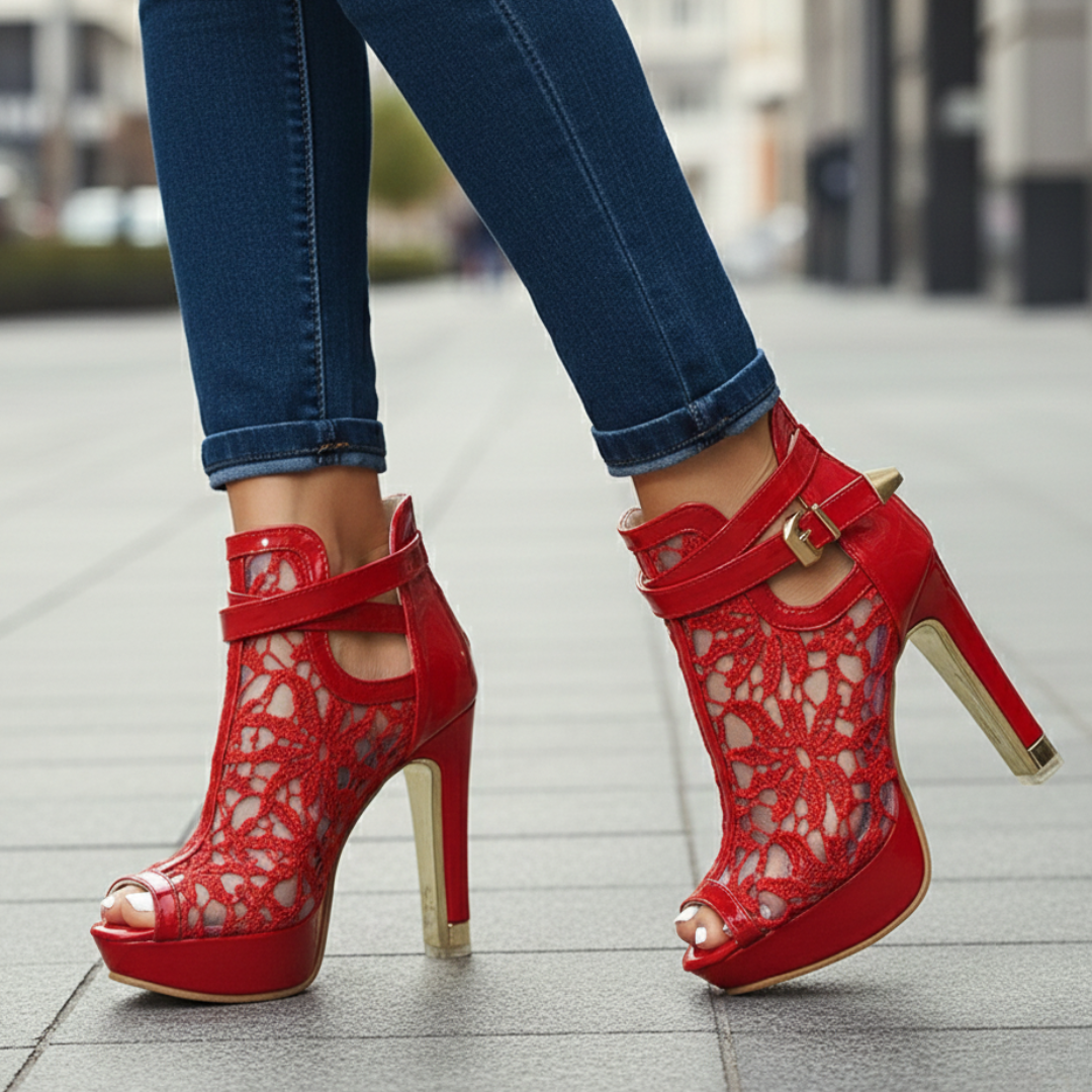 Women's Premium Leather Lace Heels Klara
