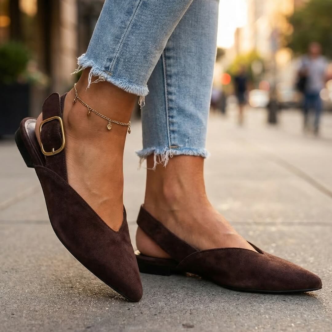 Women's Premium Suede Pointed Toe Slingback Flats Klara