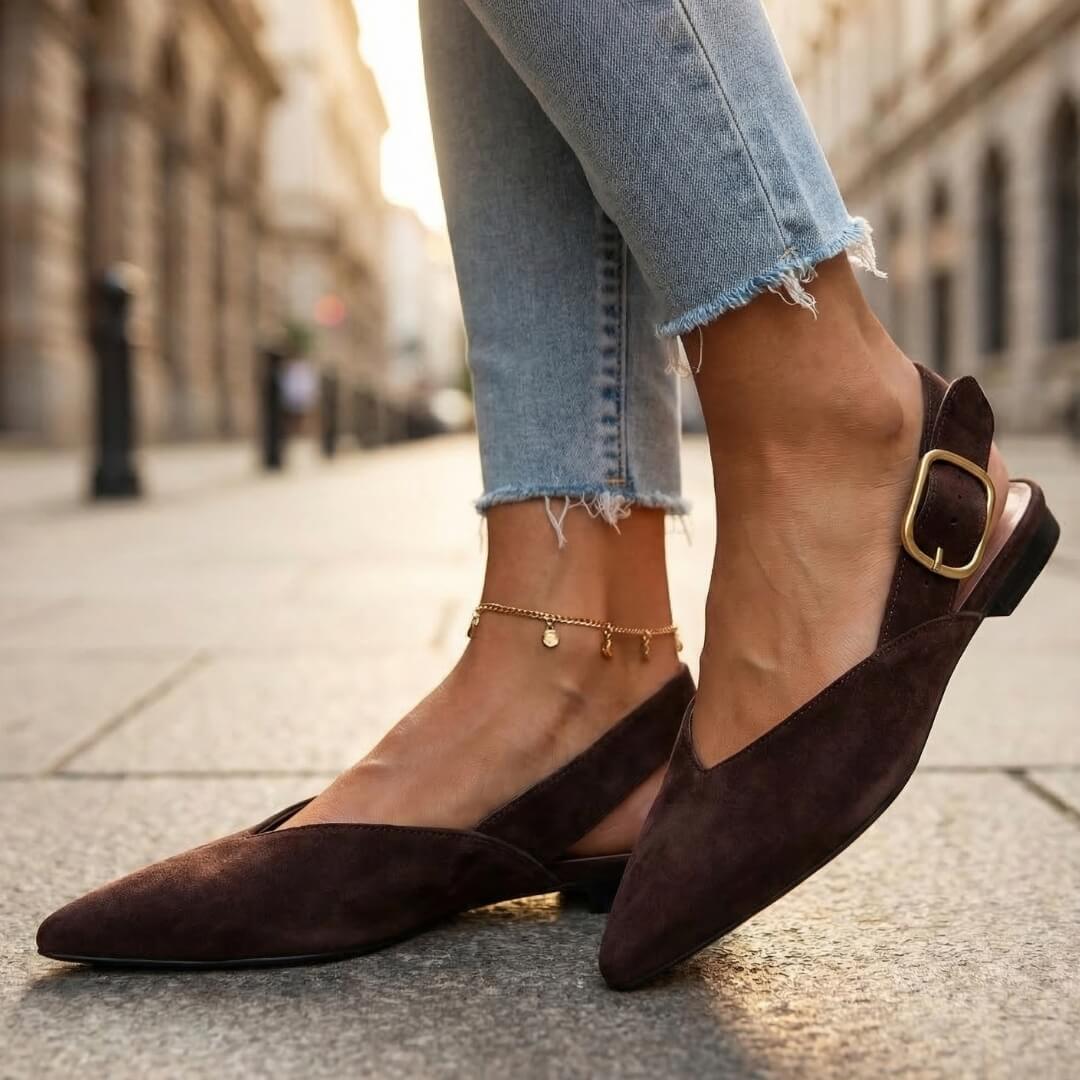 Women's Premium Suede Pointed Toe Slingback Flats Klara
