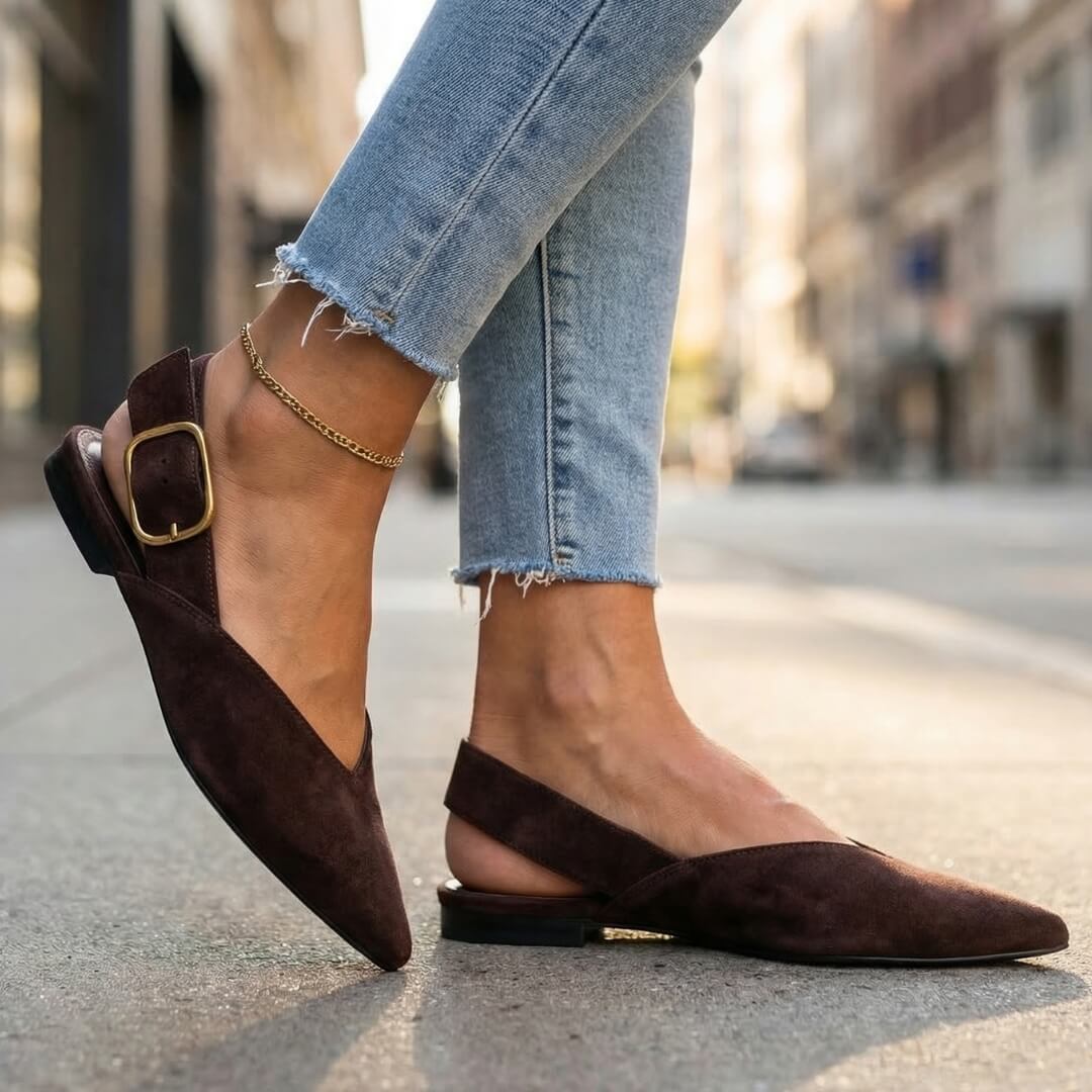 Women's Premium Suede Pointed Toe Slingback Flats Klara