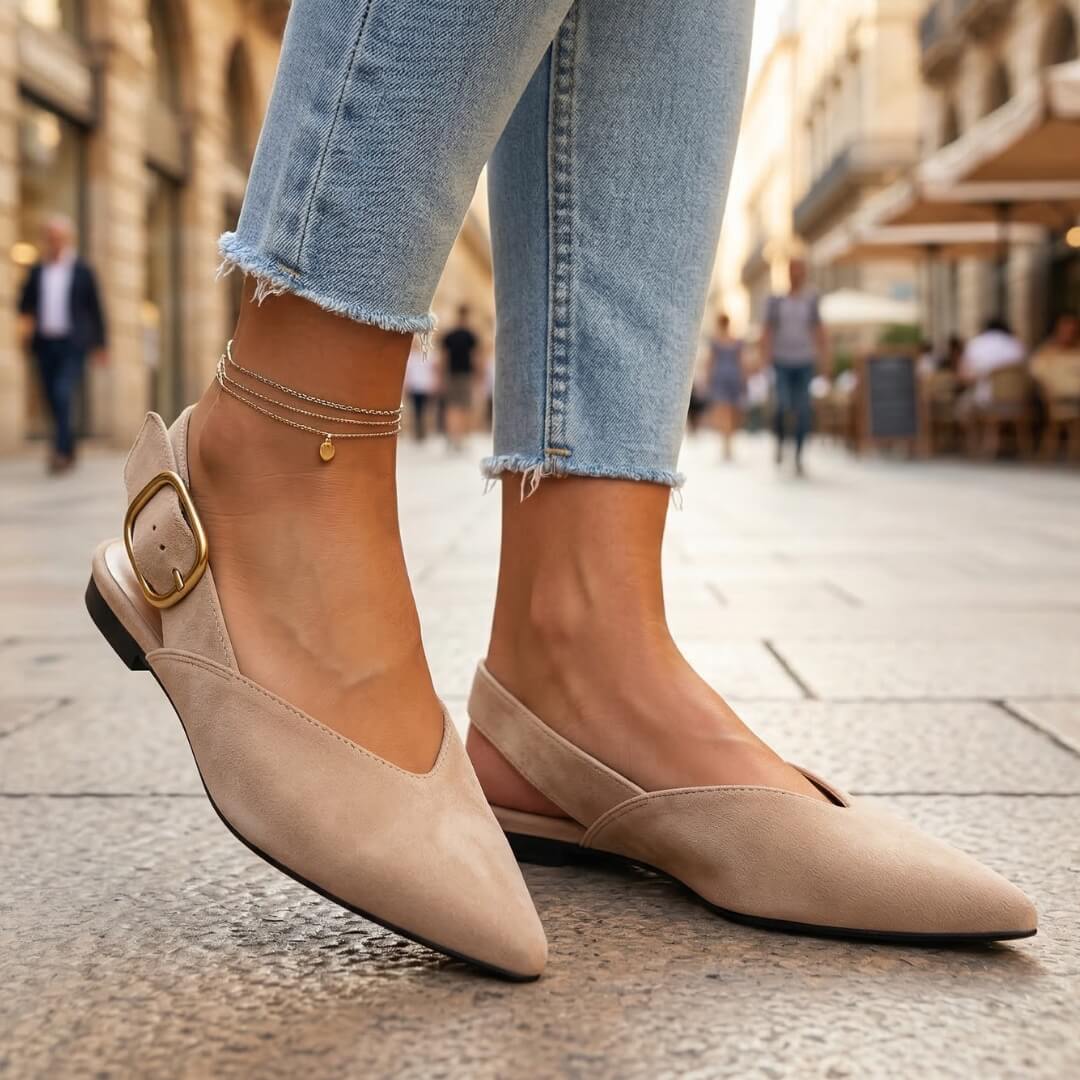 Women's Premium Suede Pointed Toe Slingback Flats Klara