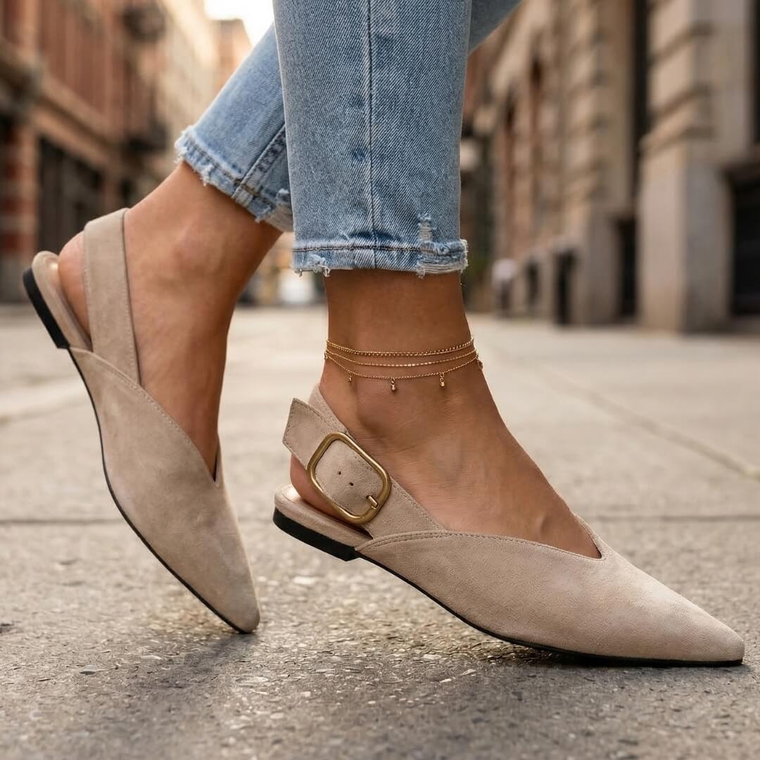 Women's Premium Suede Pointed Toe Slingback Flats Klara