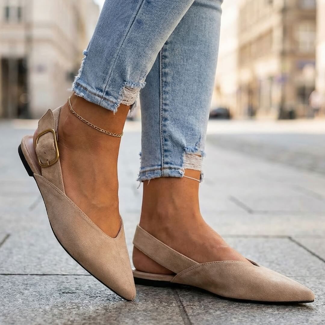 Women's Premium Suede Pointed Toe Slingback Flats Klara