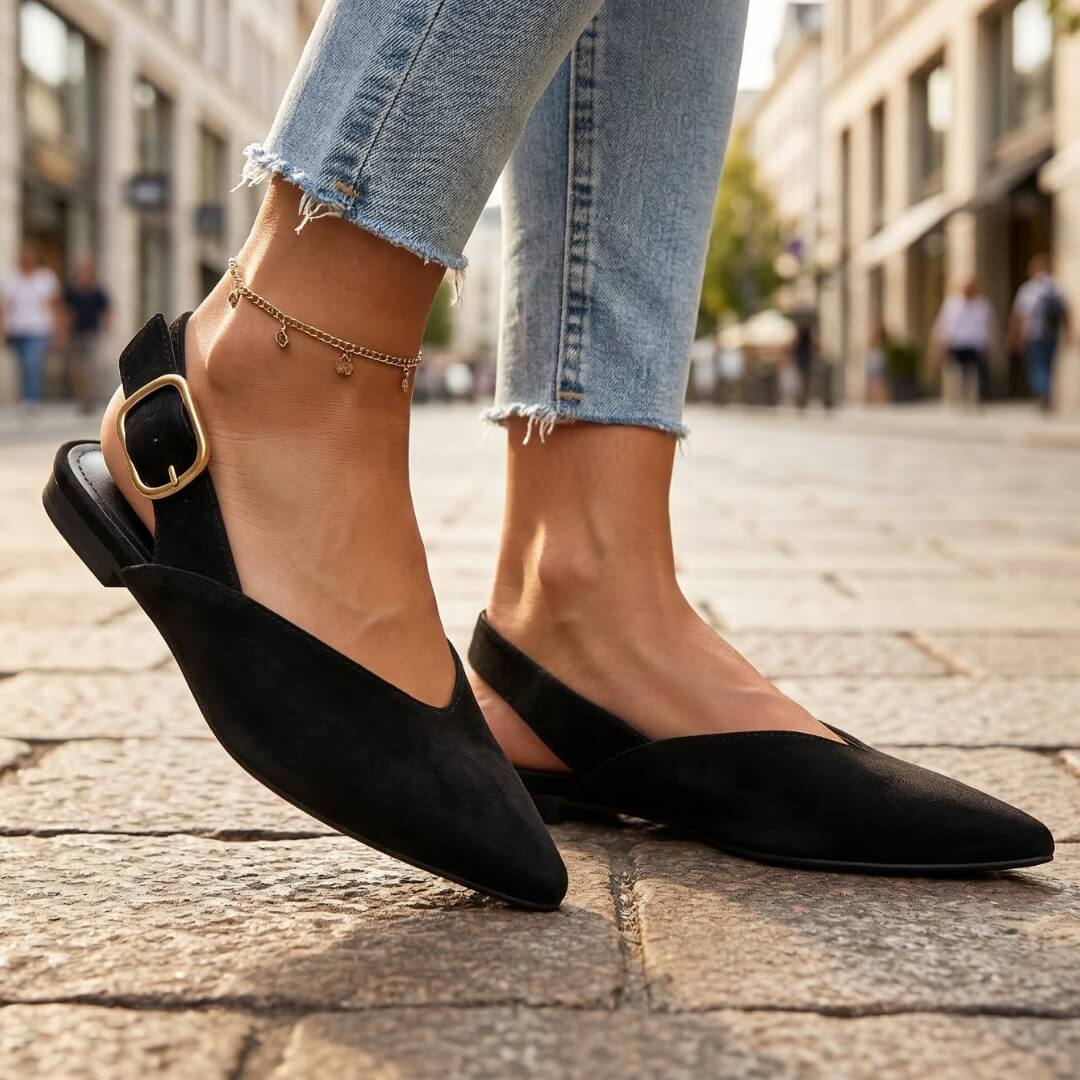 Women's Premium Suede Pointed Toe Slingback Flats Klara
