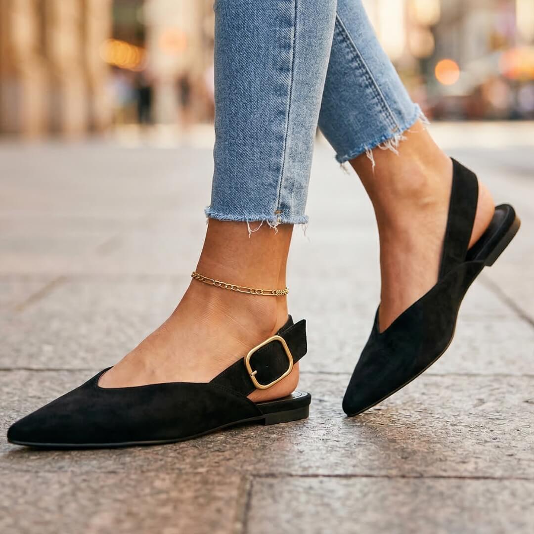 Women's Premium Suede Pointed Toe Slingback Flats Klara