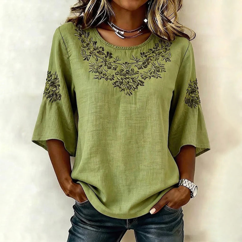 Women's Printed Cotton-Polyester Half Sleeve Blouse Klara
