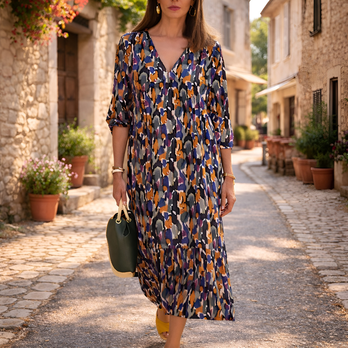 Women's Printed V-Neck Maxi Dress Klara