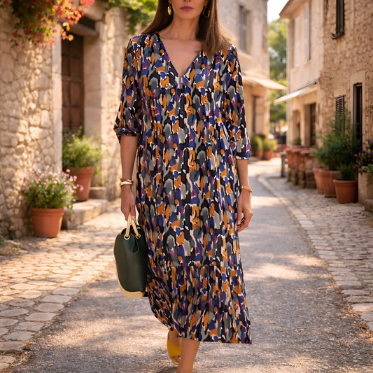 Women's Printed V-Neck Maxi Dress Klara