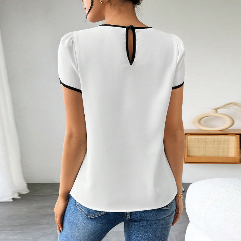 Women's Puff Sleeve Top with Contrasting Accents Klara