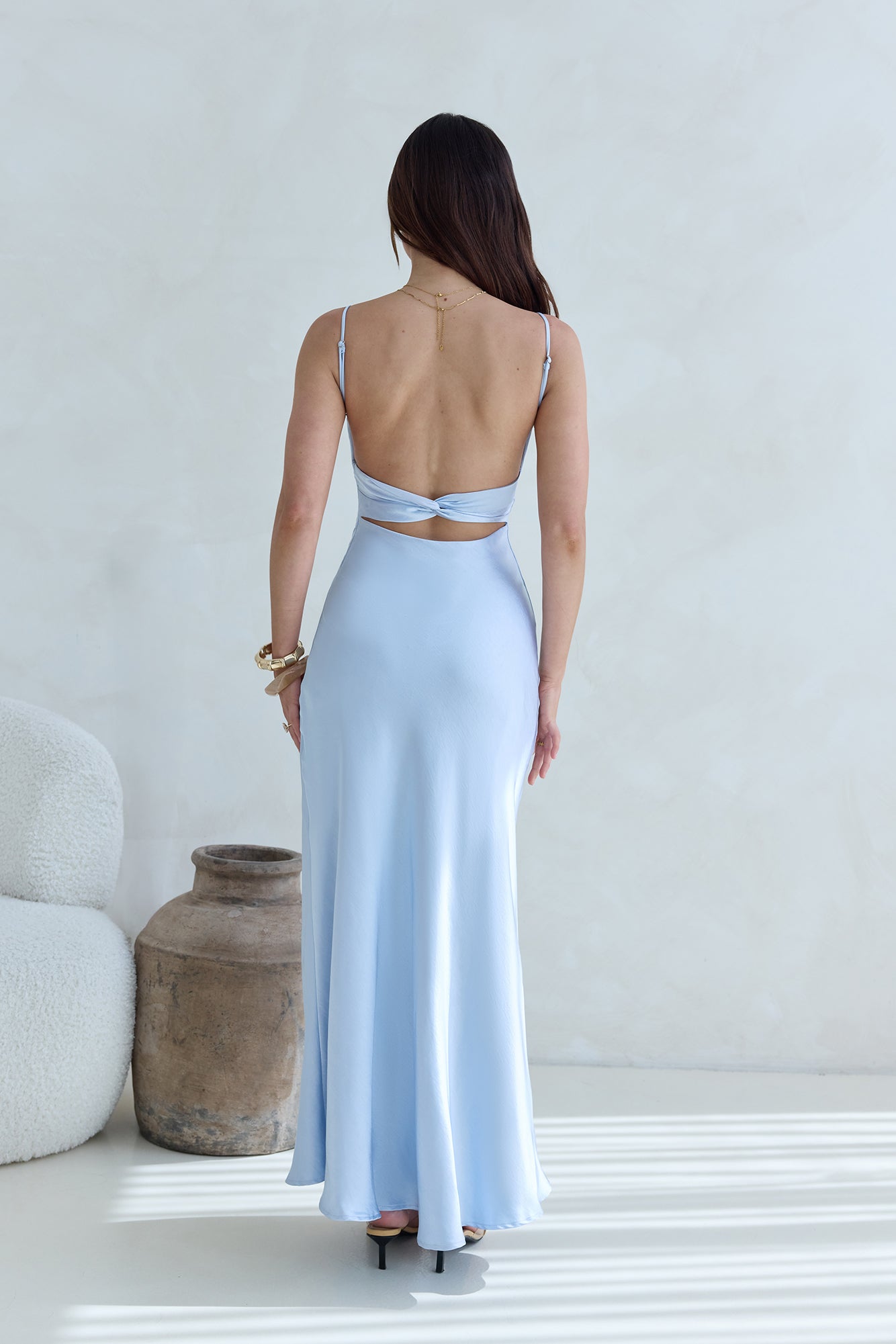 Women's Ruched Open Back Satin Maxi Dress Klara