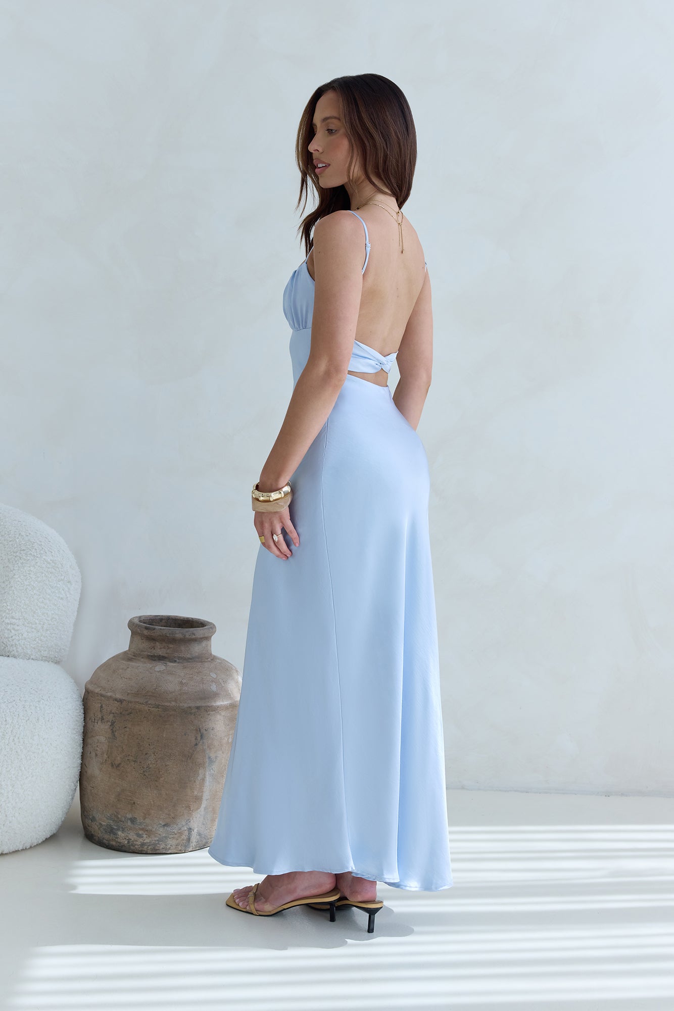 Women's Ruched Open Back Satin Maxi Dress Klara