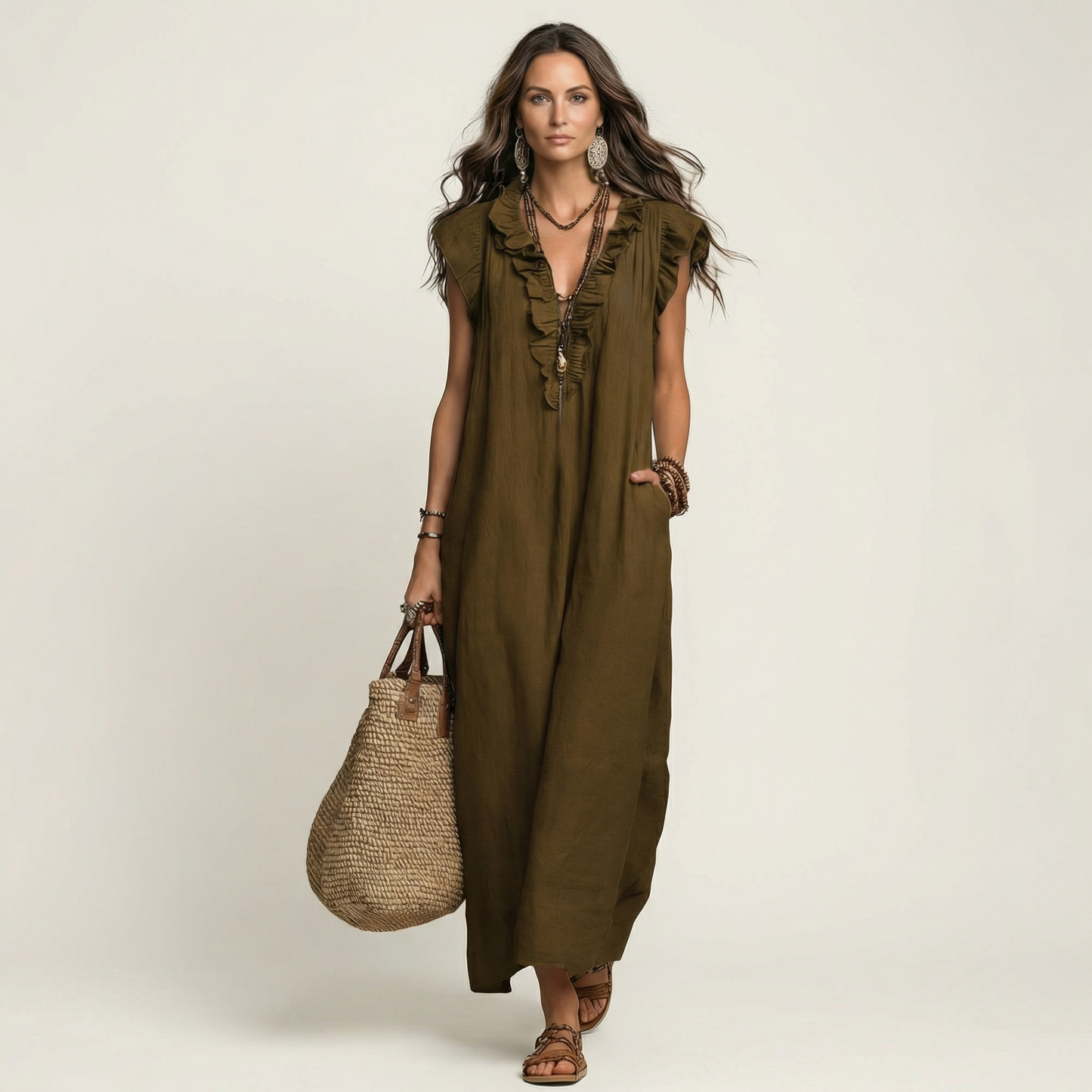 Women's Ruffled Lightweight Midi Dress Klara