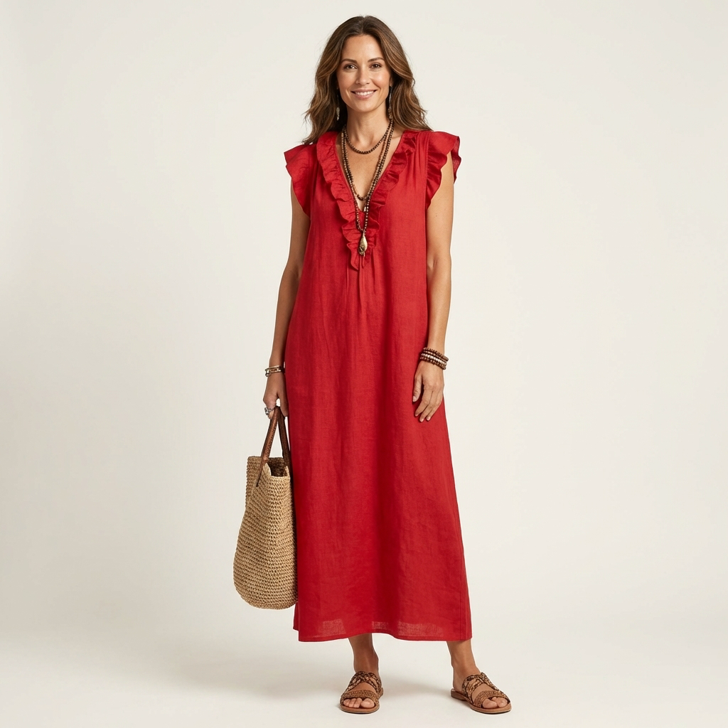 Women's Ruffled Lightweight Midi Dress Klara