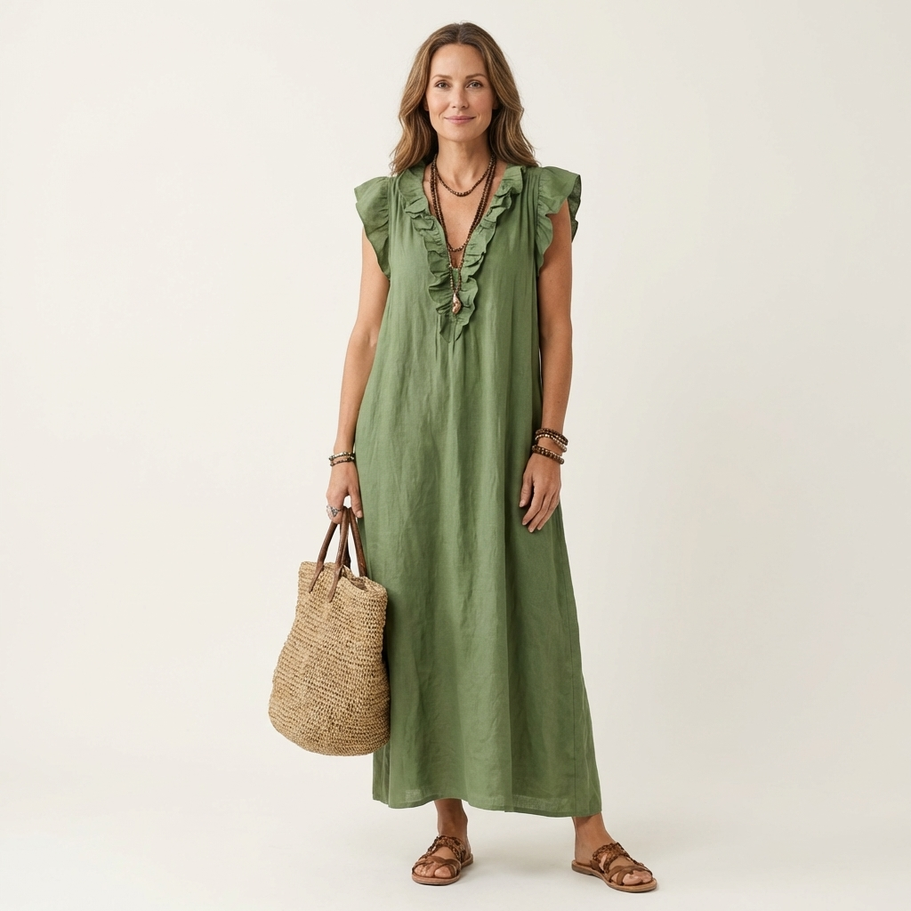 Women's Ruffled Lightweight Midi Dress Klara